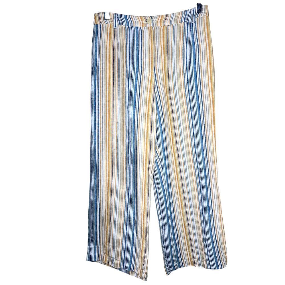 Reformation Tahiti Linen Pants Marbella Stripe High Rise Cropped 8 Blue Orange
